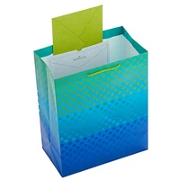 Grand sac-cadeau de 13 po avec papier de soie, Hallmark (bleu, vert, pois métallisés) pour les fêtes, la fête des Pères, les remises des diplômes