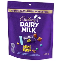 CADBURY DAIRY MILK Mini Eggs Mini Bars, Milk Chocolate with CADBURY Mini Eggs, Bag of 8 x 18 g Mini Bars, 144 g, CADBURY DAIRY MILK MINI EGGS MINI BARS 144G 8