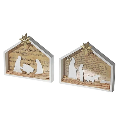 Crèche De Noël En Bois À Led - Lot De 2