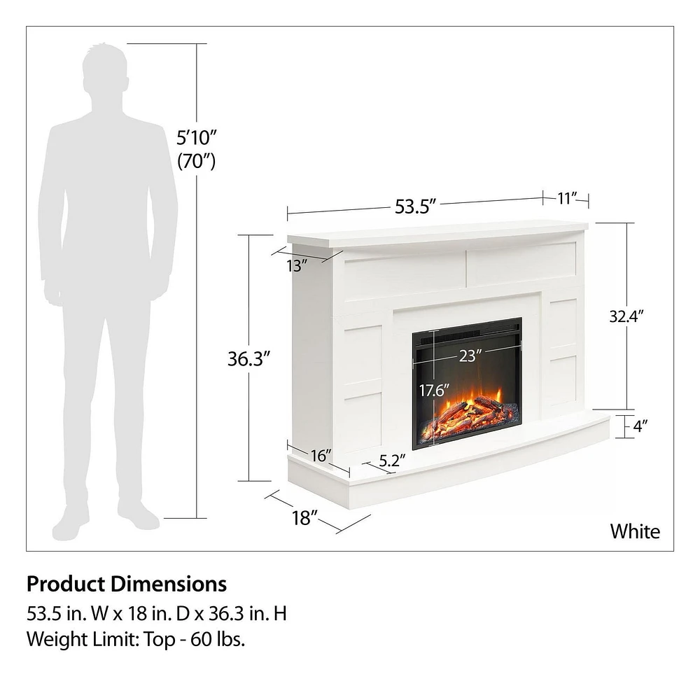Manteau de cheminée avec foyer Barrow Creek d’Ameriwood Home, blanc