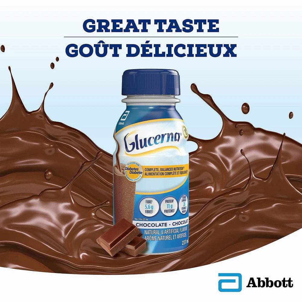 Boisson nutritive Glucerna, Substitut de repas, Alimentation complète et équilibrée pour les personnes diabétiques, Chocolat, 6 x 237 mL Alimentation complète et équilibrée