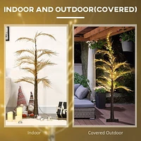 HOMCOM 5 ft Artificial Palm Tree Light with Pre-Lit LED Light for Home Party, Indoor and Covered Outdoor Use