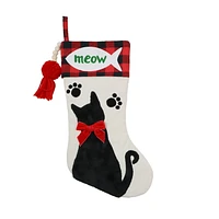 Holiday Time 20 inches cat stocking - cream