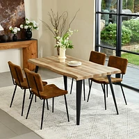 Homy Casa 5-Piece Dining Set, 63-inch Wooden Table with 4 Upholstered Chairs, Modern Dining Room