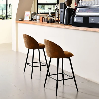 Ensemble de 4 tabourets de bar pivotants Homy Casa, hauteur de comptoir de 26 pouces, sièges rembourrés avec dossier incurvé et détails surpiqués, beige/gris/bleu/brun