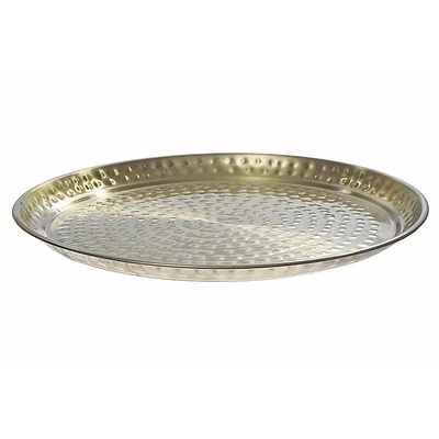 Plateau Doré Rond En Acier Inoxydable Avec Martelage 16"Dia