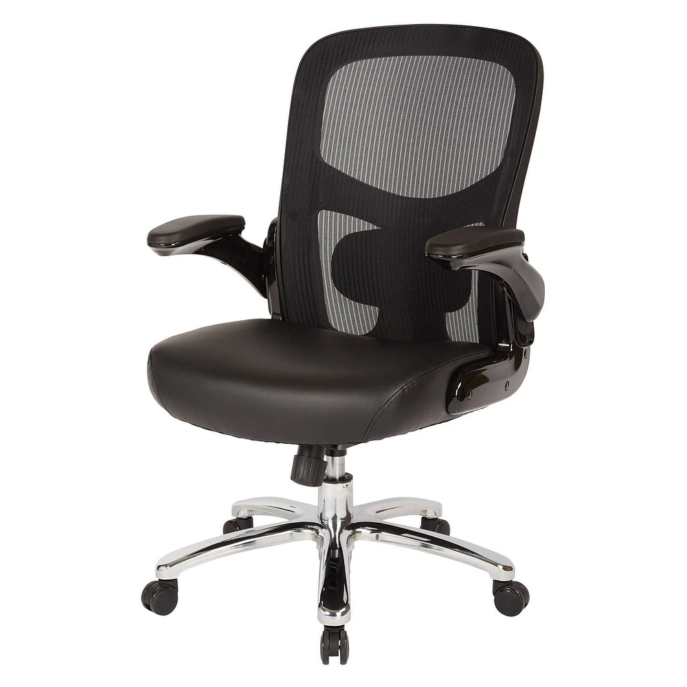 Pro-Line II Big And Tall Black Mesh Back Executive Chair with Bonded Leather Seat And Chrome Base