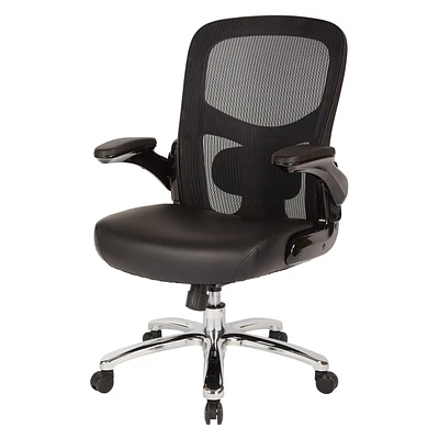 Pro-Line II Big And Tall Black Mesh Back Executive Chair with Bonded Leather Seat And Chrome Base