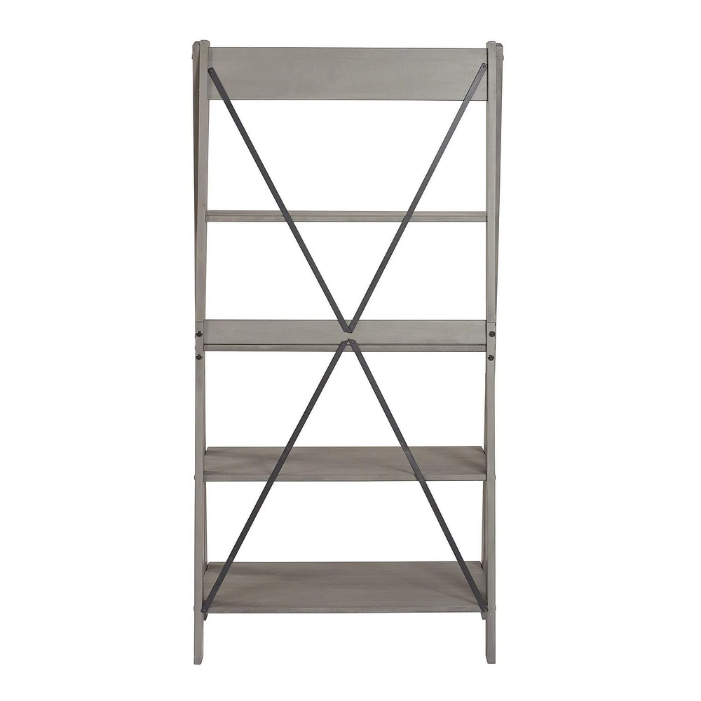 Bibliothèque à échelle en bois massif de 172,72 cm (68 po) - Gris
