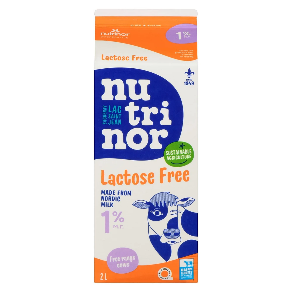 2L Lait sans lactose 1% Nutrinor Fait de lait Nordique