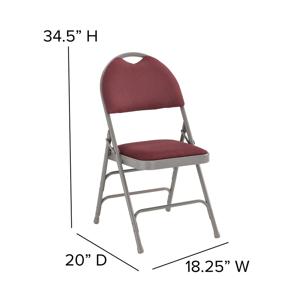 2 Pk. HERCULES Series Ultra-Premium Triple Braced Burgundy Fabric Metal Folding Chair with Easy-Carry Handle