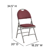 2 Pk. HERCULES Series Ultra-Premium Triple Braced Burgundy Fabric Metal Folding Chair with Easy-Carry Handle
