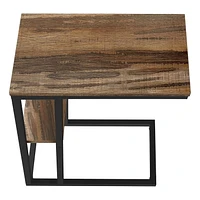 Monarch Specialties Table D'appoint, En Forme De C, Bout, Côté, Collation, Salon, Chambre À Coucher, Métal, Stratifié, Brun, Noir, Contemporain, Moderne
