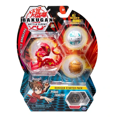 Bakugan, Starter Pack 3 personnages, Pyrus Fangzor, Créatures transformables à collectionner, à partir de 6 ans