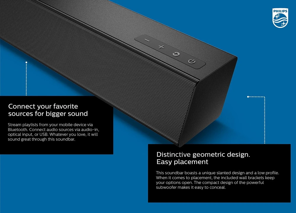 Philips 2.1 Soundbar Speaker with Wireless Subwoofer, TAB5305