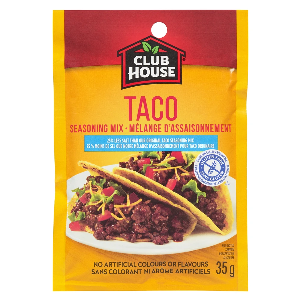 Club House, Dry Sauce/Seasoning/Marinade Mix, Taco, Less Salt, 35g