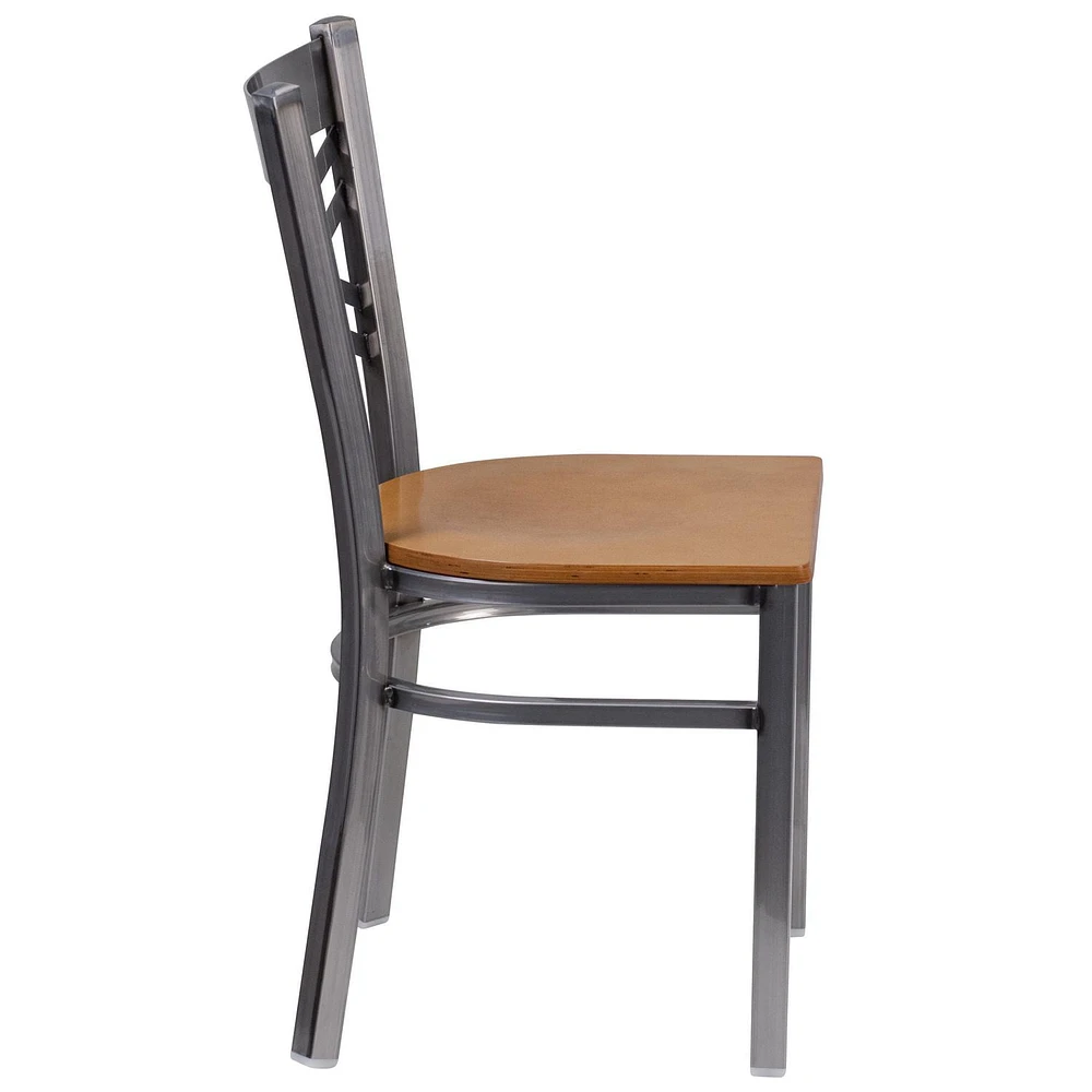 Chaise de restaurant en métal de la série HERCULES avec dossier en croix à enduit lustré - siège bois naturel