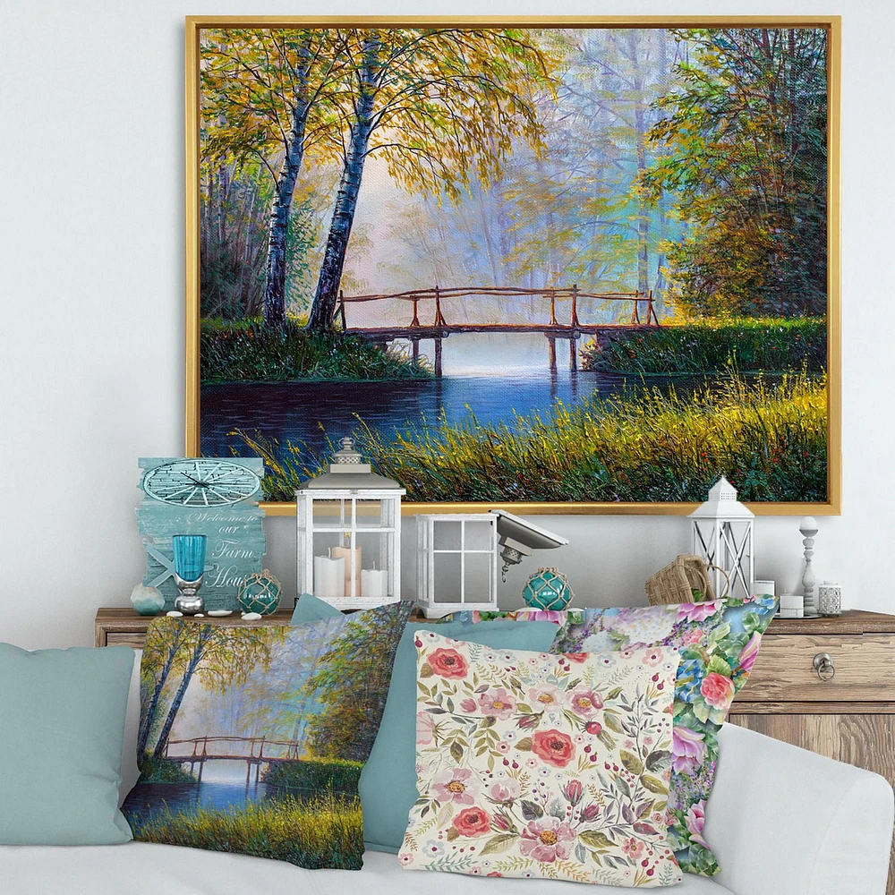 Designart La lumière du soleil du matin et la forêt printanière de l'éveil ART MURAL À CADRE FLOTTÉ