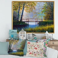 Designart La lumière du soleil du matin et la forêt printanière de l'éveil ART MURAL À CADRE FLOTTÉ
