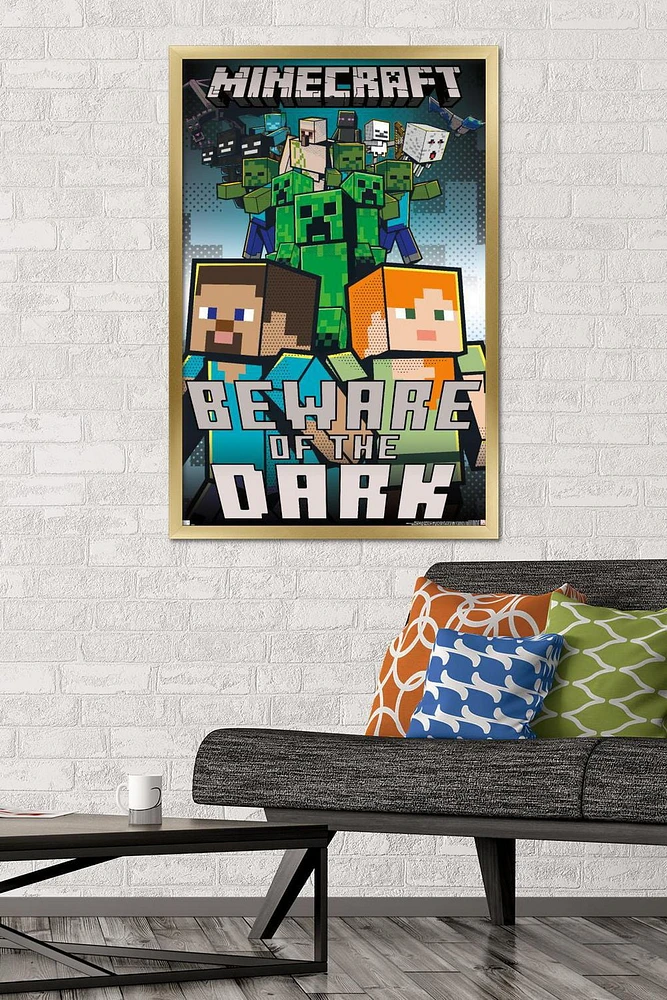 Minecraft - Beware Of The Dark Wall Poster with Magnetic Frame, 22.375" x 34"