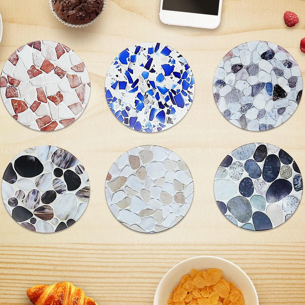 IH Casa Decor 8" Round Ceramic Trivet Stones Asstd - Set of 6