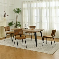 Homy Casa 5-Piece Dining Set, 63-inch Wooden Table with 4 Upholstered Chairs, Modern Dining Room