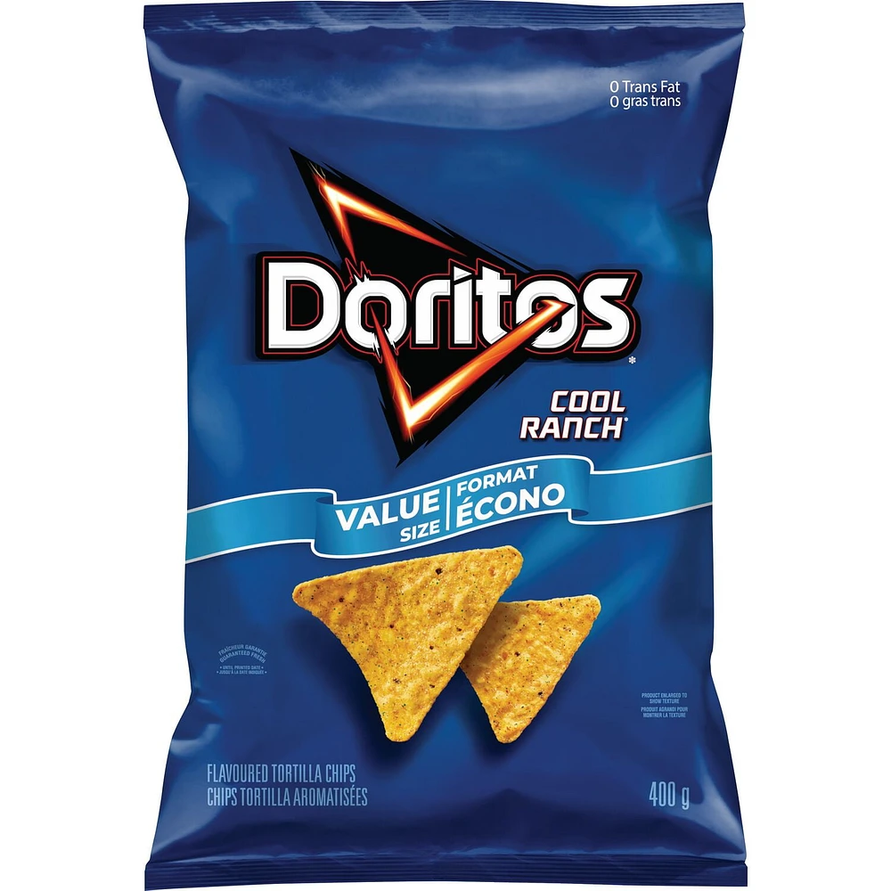 Doritos chips tortilla aromatisées Cool Ranch, format écono 400 g.