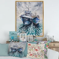 Designart Deux bateaux de pêche avant une tempête ancrés ART MURAL À CADRE FLOTTÉ