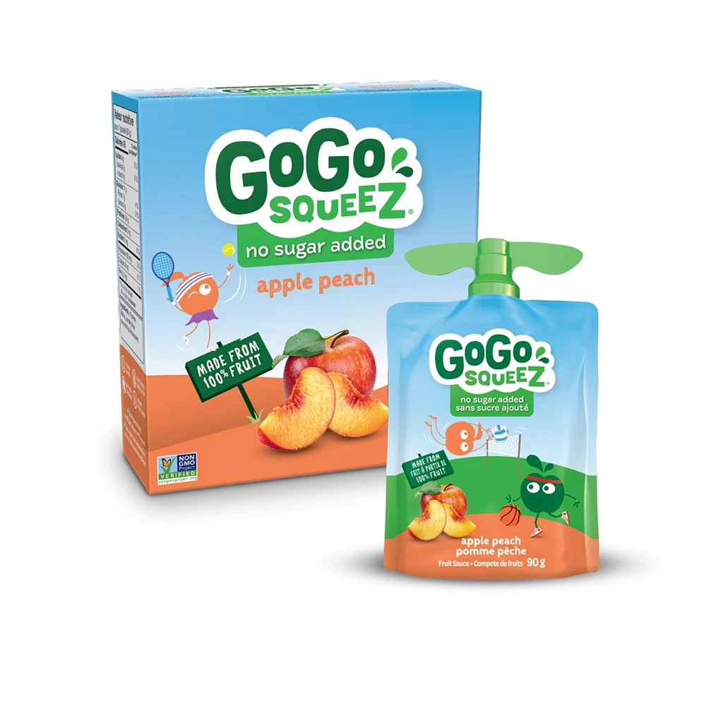 GoGo squeeZ Fruit Sauce, Apple Peach, No Sugar Added. 90g per pouch, Pack of 4, 4 x 90g pouches (360g)