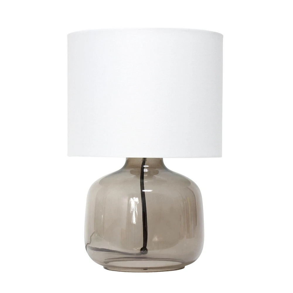 Simple Designs Glass Table Lamp with Fabric Shade, Smoke with White Shade