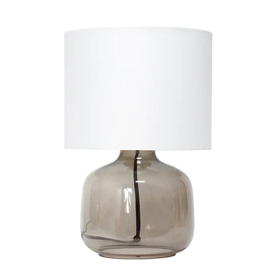Simple Designs  Glass Table Lamp with Fabric Shade, Smoke with White Shade