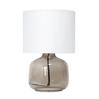 Simple Designs  Glass Table Lamp with Fabric Shade, Smoke with White Shade