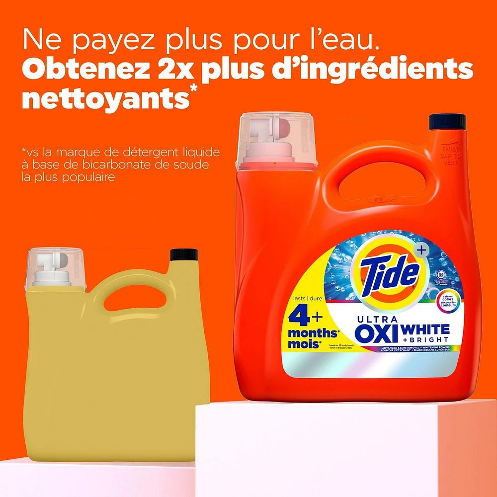 Détergent à lessive liquide Tide Plus Ultra OXI Blanc et éclatant, pouvoir détachant et blanchissant supérieur 3.9L