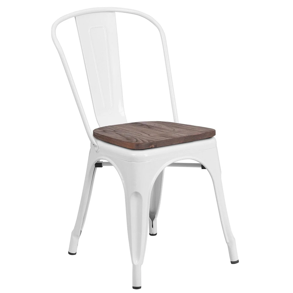 4 Pk. White Metal Stackable Chair with Wood Seat