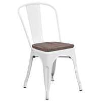 4 Pk. White Metal Stackable Chair with Wood Seat