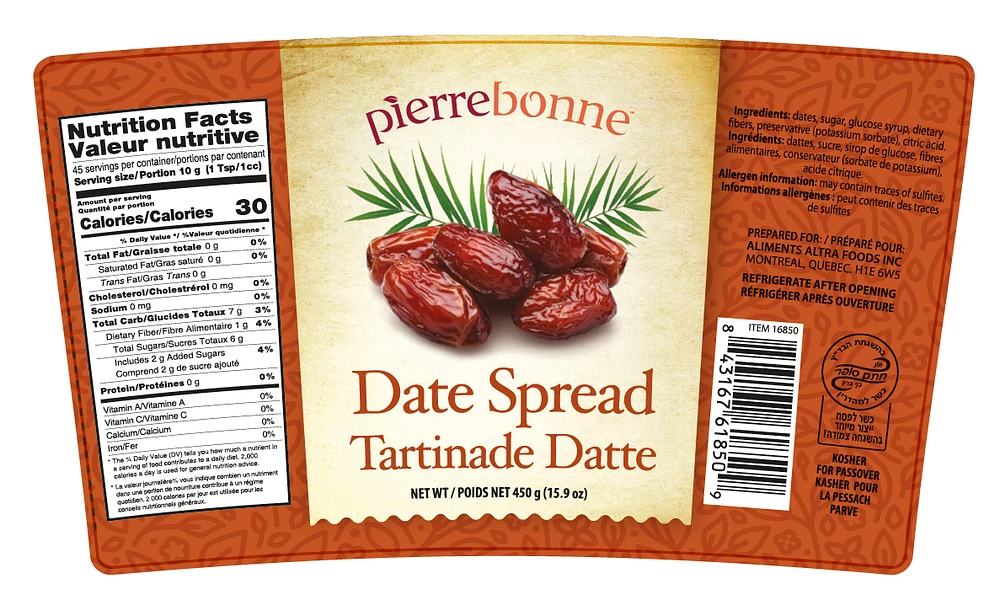 Pierre Bonne Spread Date KPY 450g, Spread Date KPY