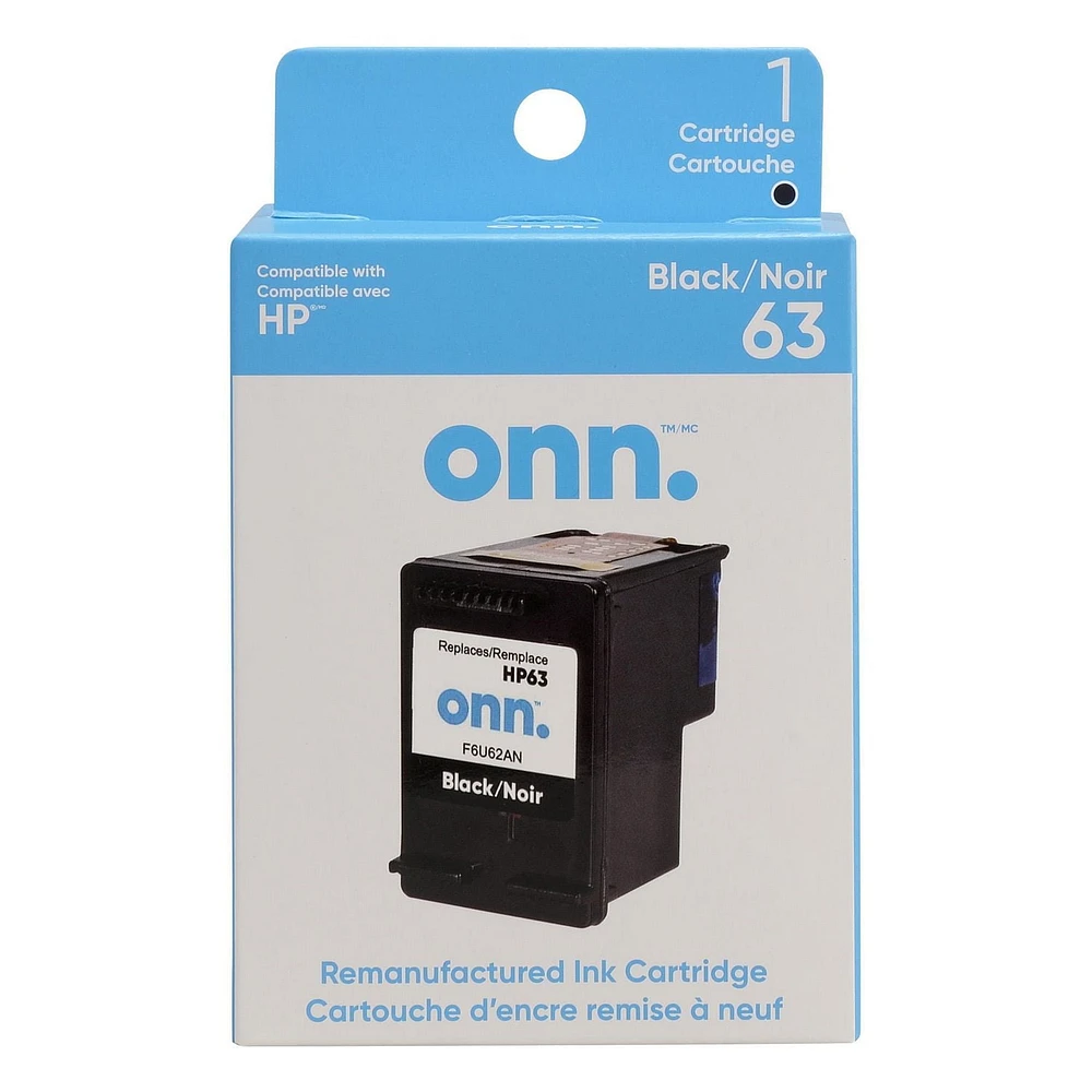 onn. Cartouche d'encre Noire remanufacturée HP 63, (360229723) Noir