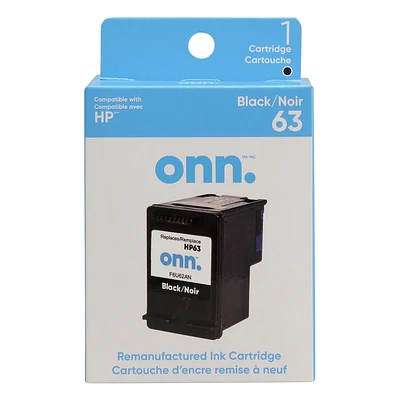 onn. Cartouche d'encre Noire remanufacturée HP 63, (360229723) Noir