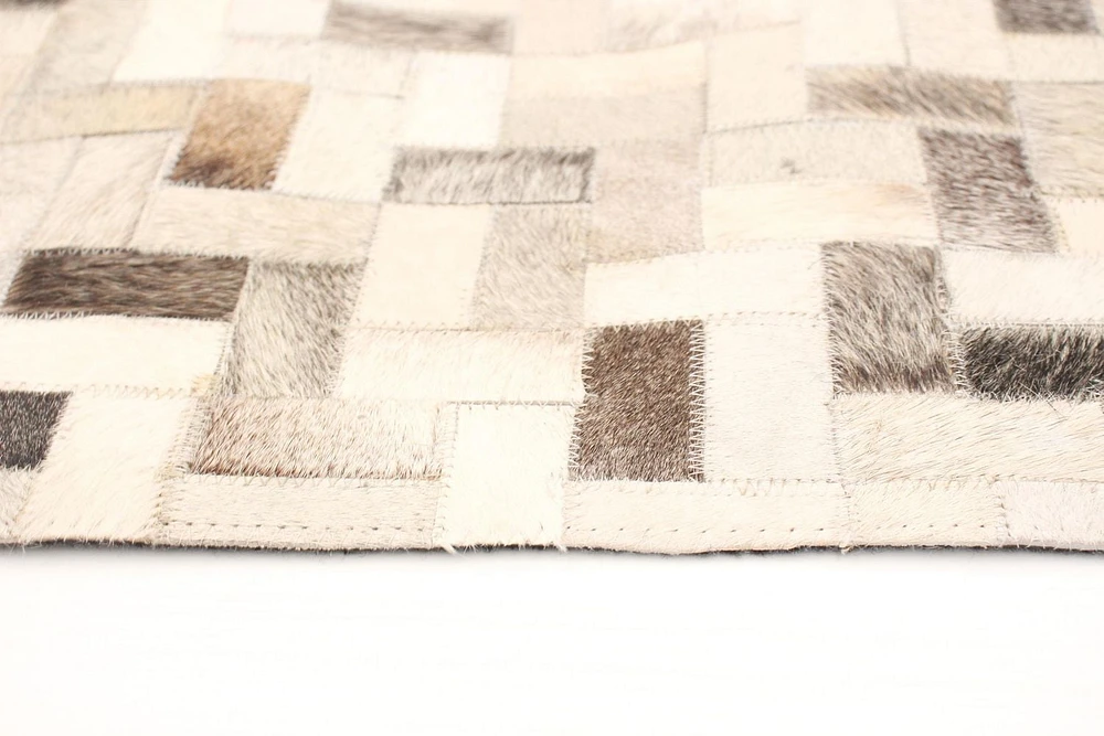 ECARPETGALLERY 8'0" x 10'3" Contemporary Cowhide Patchwork Handmade Area Rug for Living Room, Dining Room and Bedroom in Ivory