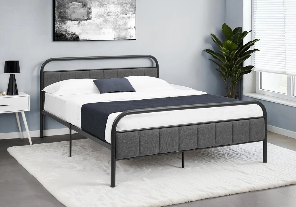 Monarch Specialties - Lit, Grand, Rembourré, Chambre À Coucher, Lit À Plateforme, Cadre Seulement, Aspect Linge Gris, , Contemporain, Moderne