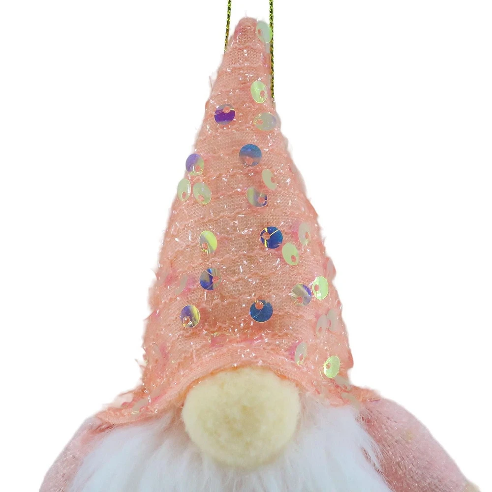 Holiday Time Ornement de gnome en tissu rose avec LED