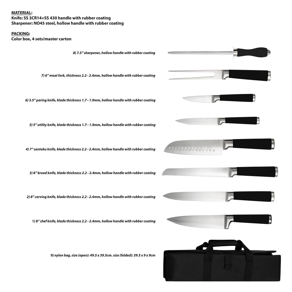 Safdie & Co. Chef'S Knife 9PC Set In Carry Bag