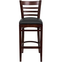 2 Pk. HERCULES Series Ladder Back Mahogany Wood Restaurant Barstool - Black Vinyl Seat