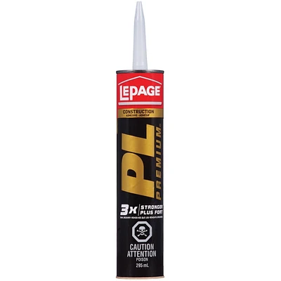 Adhésif de construction PL Premium de LePage 3 fois plus forte 295 ml, 3 fois plus forte que les adhésifs de construction traditionnelle à base de solvants