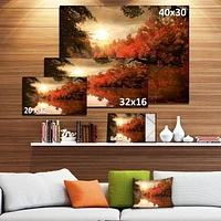 Designart Coucher de soleil d'automne coloré sur la rivière Art mural sur toile