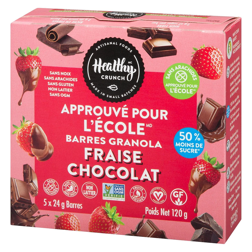 Barre granola Healthy Crunch Chocolat fraise School approuvée® (sans allergènes, sans gluten, végétalien, sans produits laitiers, sans noix, sans arachides) Barres granola au chocolat et aux fraises (120 g)