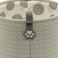 Tweed Storage Basket, Pet Theme with Cat Paw Print Loop Handles, Round Cat Basket, Grey