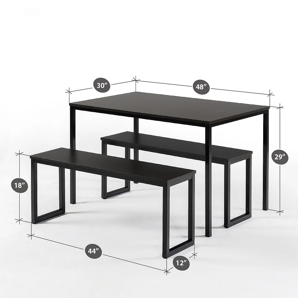 Zinus Louis Modern Studio Collection Soho Table de salle à manger avec deux bancs / ensemble de 3 pièces
