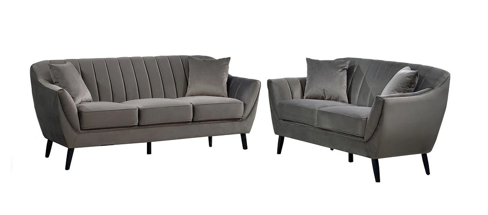 Topline Home Furnishings Ensemble mobilier 2 pièces : sofa et causeuse en velours gris foncé