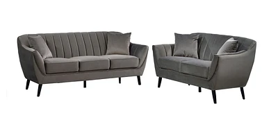 Topline Home Furnishings Ensemble mobilier 2 pièces : sofa et causeuse en velours gris foncé